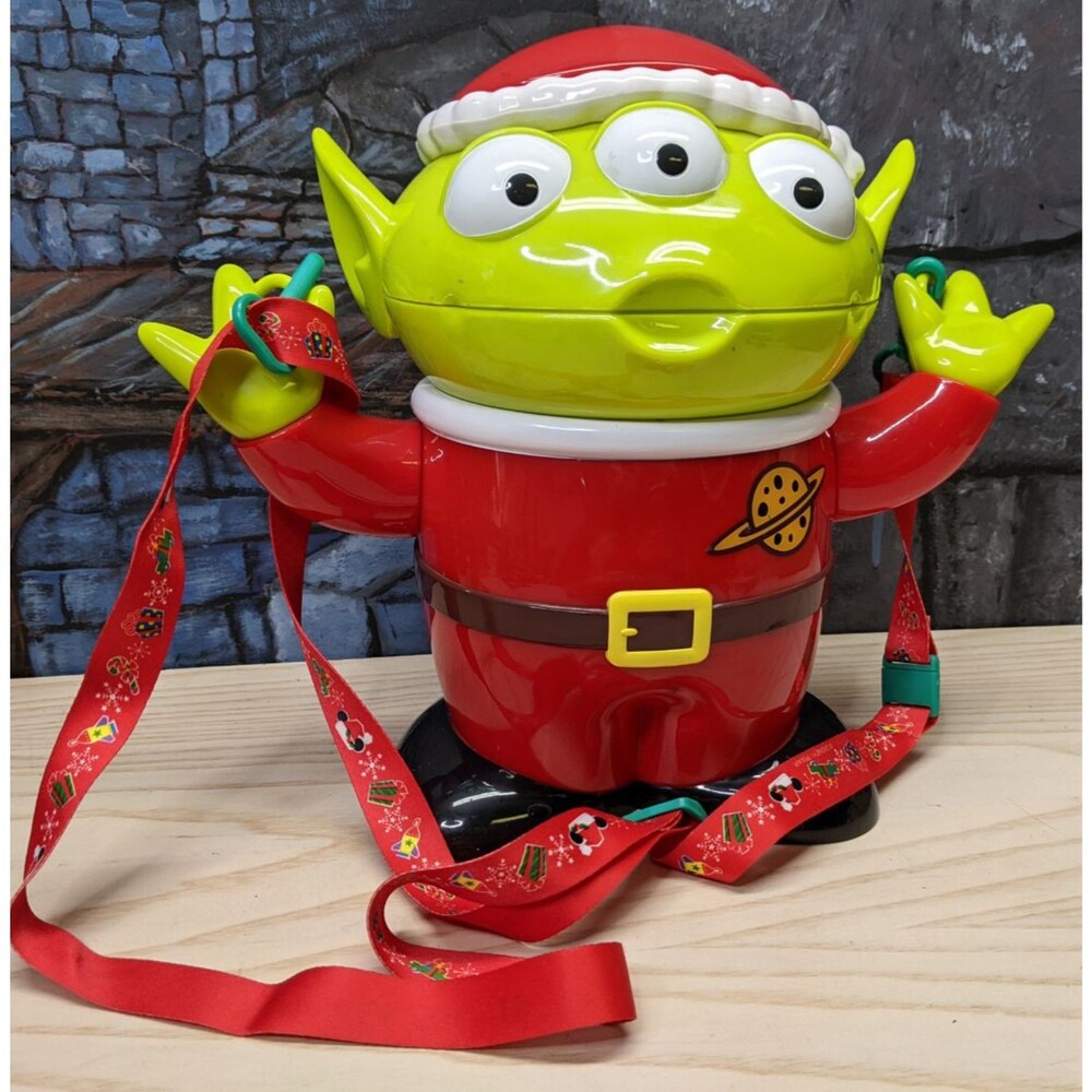 Tokyo Disney Park Popcorn Bucket Toy Story Alien Green Men Christmas Santa Strap
